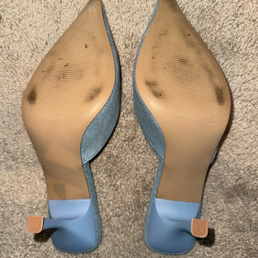 Steve Madden Light Blue Pointed Toe Lace-Up Mules - Picture 4 of 5